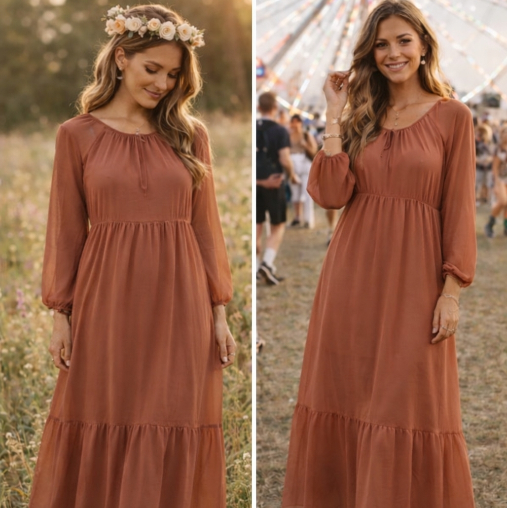 Elegant Rust Maxi Dress